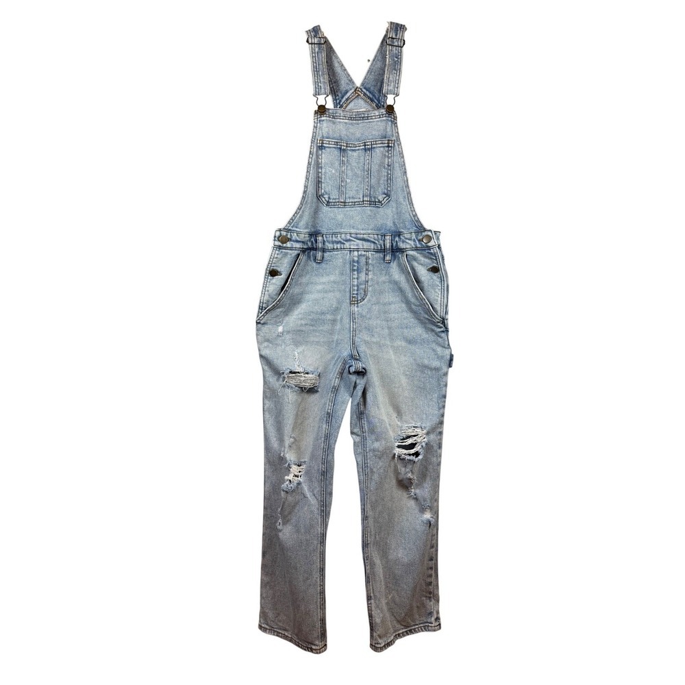 LOVE, FIRE Women's Distressed Denim Jean Overalls, Light Wash, Size XS